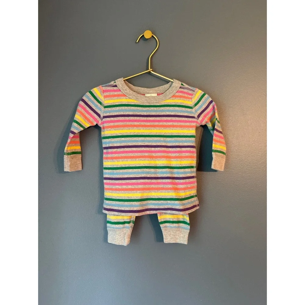 Hanna Andersson Kids Rainbow Stripe Organic Cotton Pajama Set Gray 3-6 Months